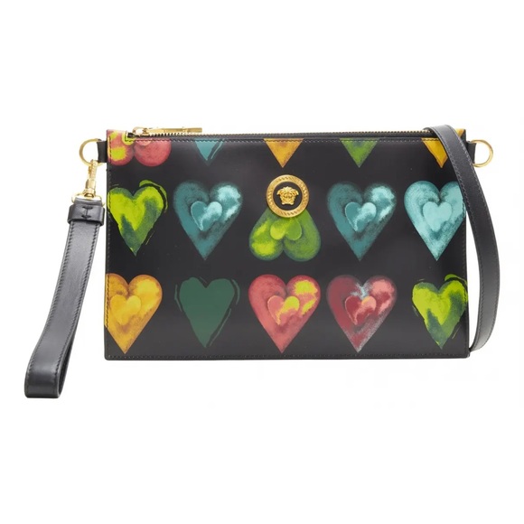 Versace Handbags - Versace-NWT Black Multicolor Heart print Medusa clutch/crossbody
